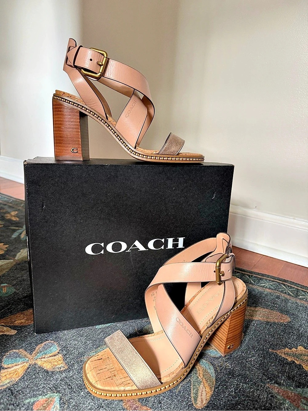 Coach Mandy Metallic Sandal Heeled Sandals Pink & Gold Size 8 B